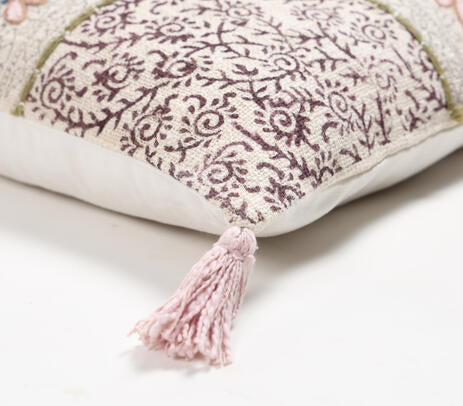 Geometric-Floral Cotton Cushion Cover – Hand Printed