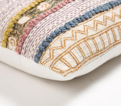 Block Printed Geometric-Floral Lumbar Cotton Cushion Cover
