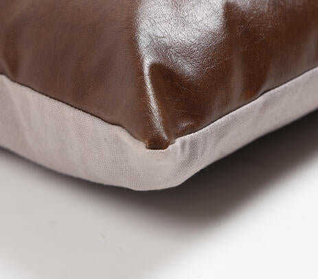Hand Stitched Leather &amp; Cotton Lumbar Cushion Cover