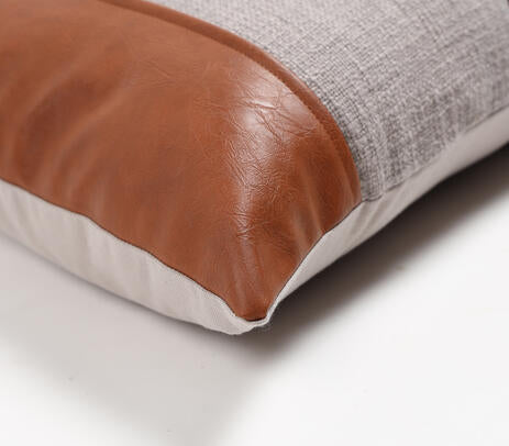 Leather &amp; Velvet Lumbar Cushion Cover – Hand-Stitched