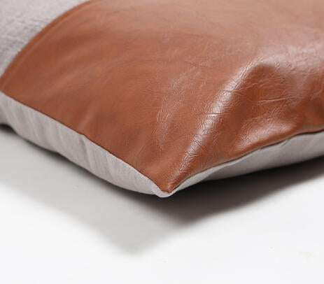 Leather &amp; Cotton Cushion Cover – Hand-Stitched