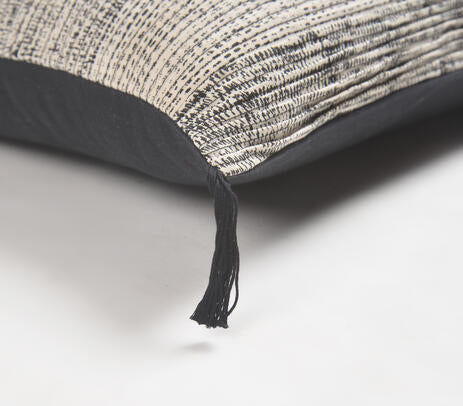 Tasseled Black Lines Cotton lumbar cushion Cover