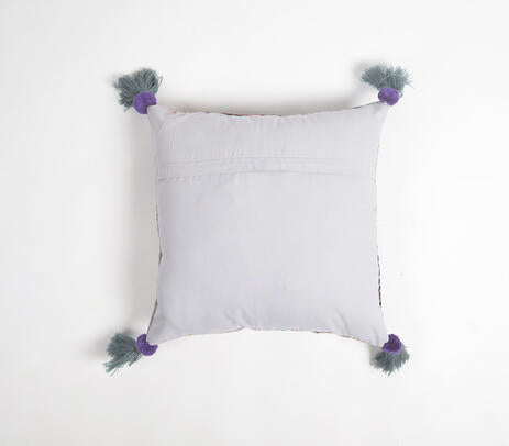 Embroidered Patchwork Cotton Cushion Cover – Artisan Tasseled Accent