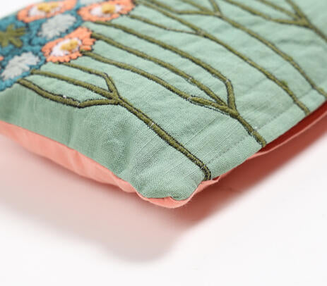 Floral Embroidered Lumbar Cotton Cushion Cover