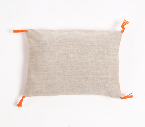 Striped &amp; Tasseled Slub Coral Lumbar Cover