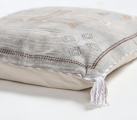 Embroidered &amp; Tasseled Cotton Cushion Cover
