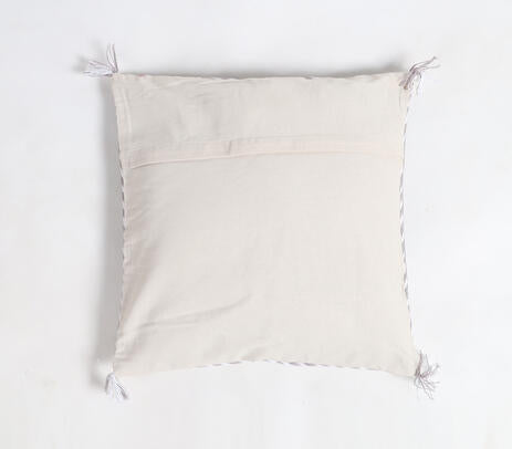 Embroidered &amp; Tasseled Cotton Cushion Cover