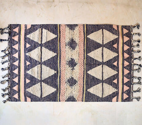 Geometric Fringed Rug with Tassel Braids