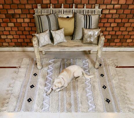 Textured Rug with Panels & Braided Tassels