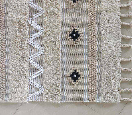 Textured Rug with Panels & Braided Tassels