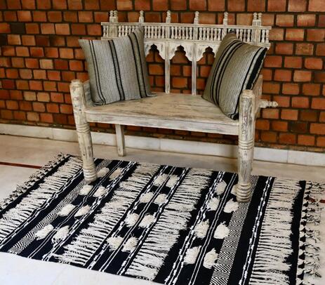 Textured Geometric Rug with Tassels
