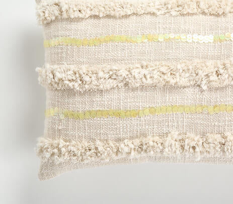 Shaggy Sequinned Lumbar cotton Cushion Cover