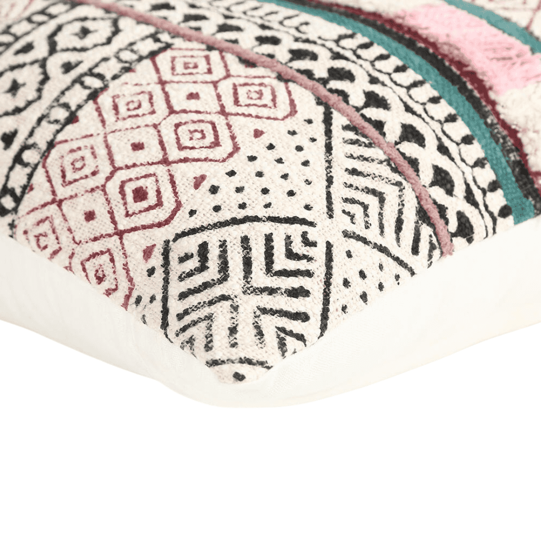 Geometric Pattern Textured Cotton Cushion Cover