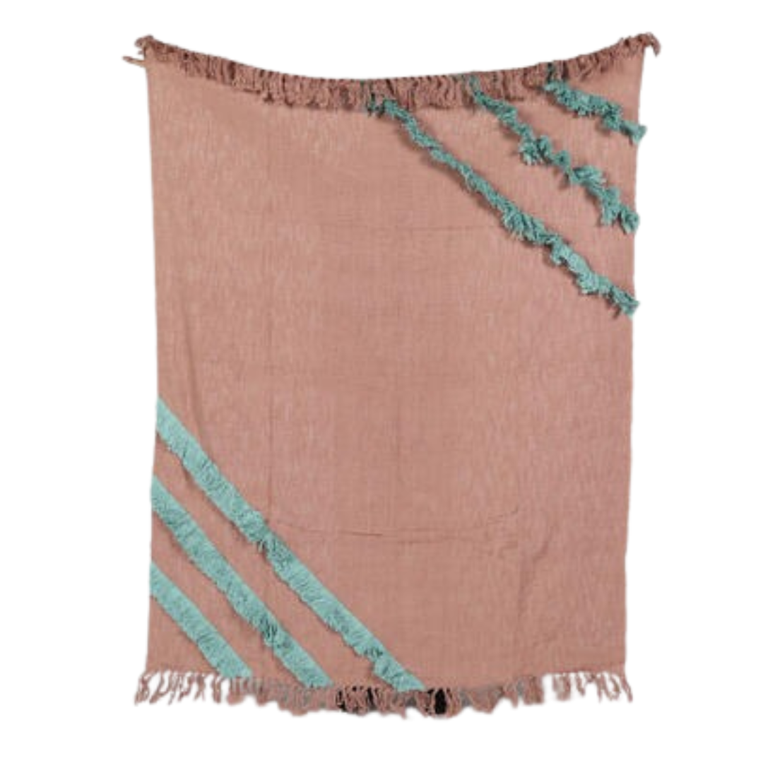 Handwoven Dusty Pink Throw with Teal Accents