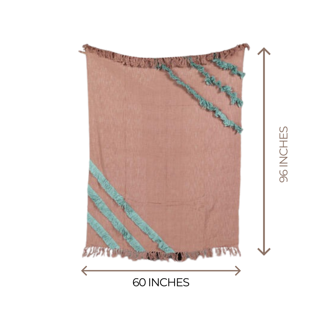 Handwoven Dusty Pink Throw with Teal Accents
