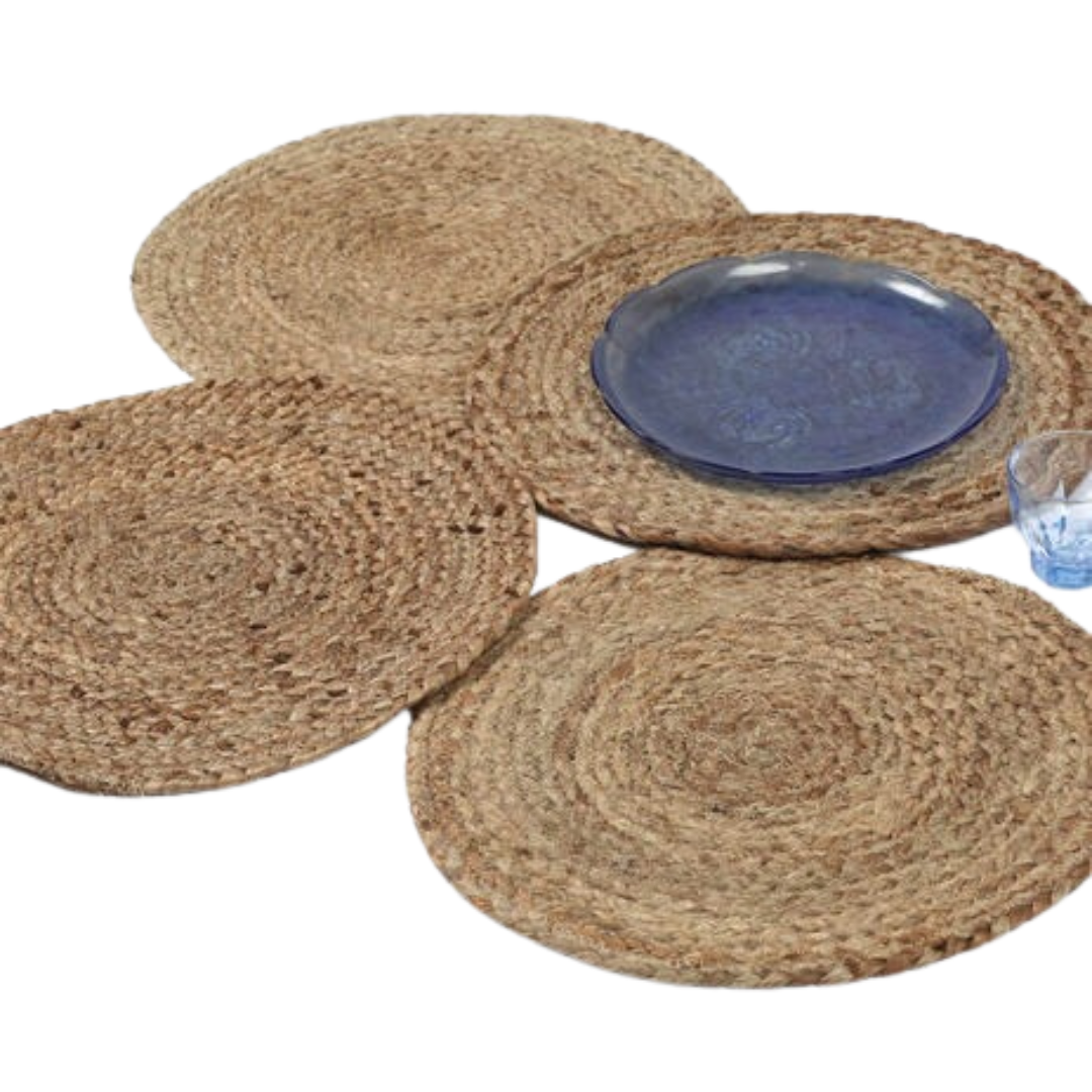 Hand-Braided Round Jute Placemats – Set of 4 Eco-Friendly Table Accents