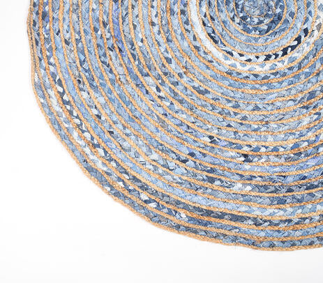Hand Braided Upcycled Denim &amp; Jute Mat