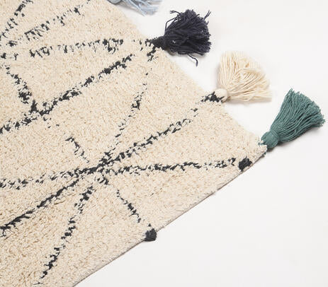 Tufted &amp; Tasseled Geometric Cotton Bath Mat – Handwoven