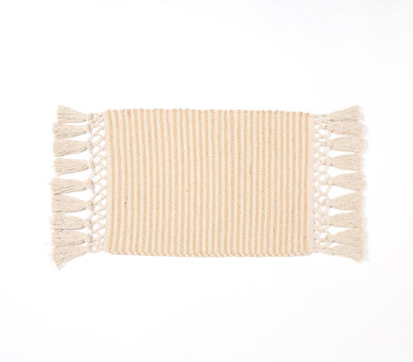 Cotton Jute Placemats | Handwoven Tasseled Set of 4 Dining Mats