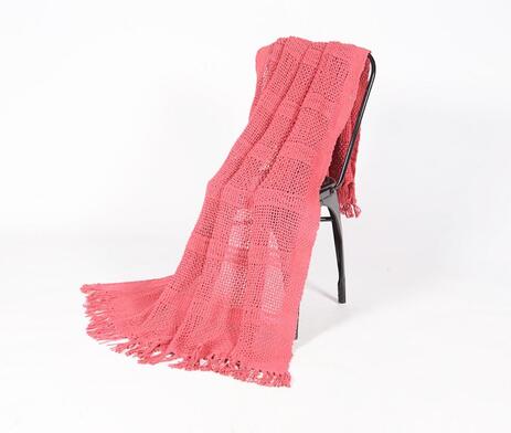 Knitted Coral Red Tasseled throw