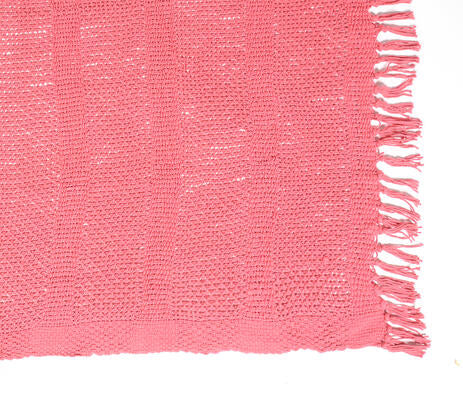 Knitted Coral Red Tasseled throw