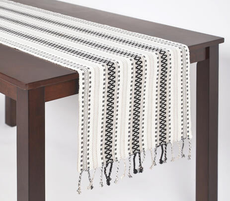YarDyed Cotton Panelled Table Runner with Braided Tassels