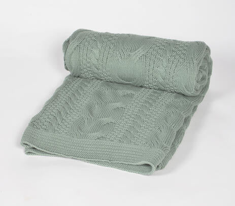 Knitted Sage Green Cotton Throw