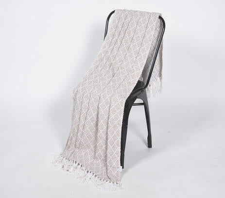 Handwoven Cotton Striped & Lattice Tasseled Throw