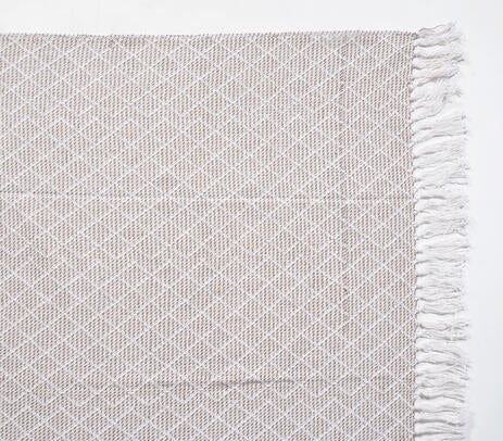 Handwoven Cotton Striped & Lattice Tasseled Throw