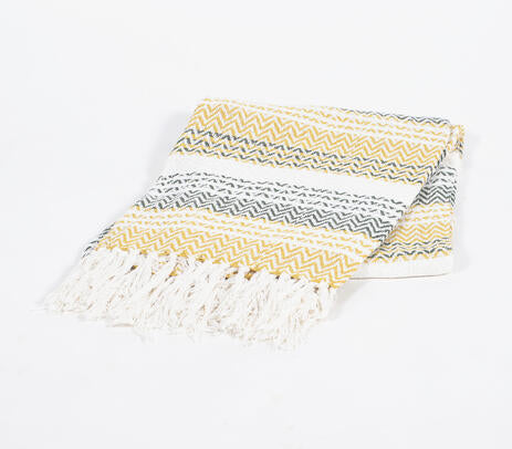 Cotton Chevron-Striped Throw with Tassels