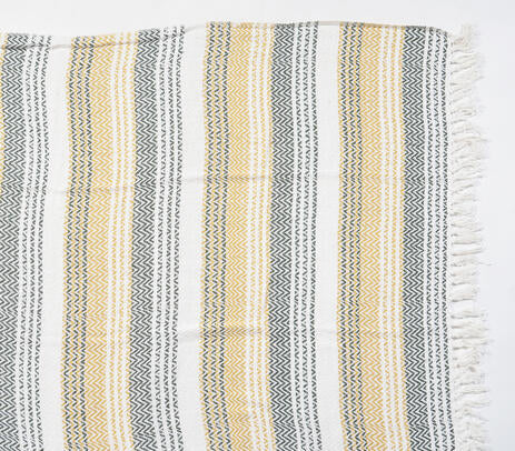 Cotton Chevron-Striped Throw with Tassels