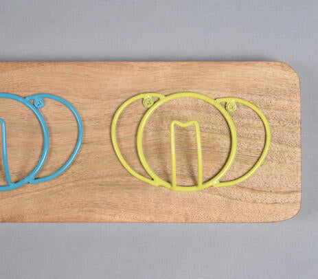 Pastel Coiled Elephants Wooden Wall Hook