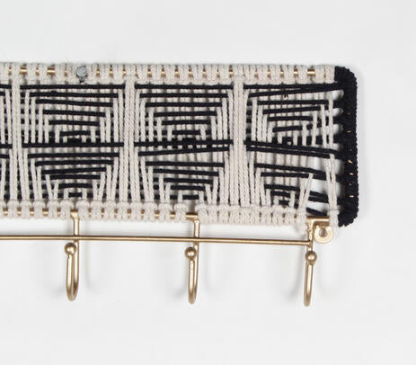 Monochrome Macrame &amp; Gold-Toned Wall Mount Hook