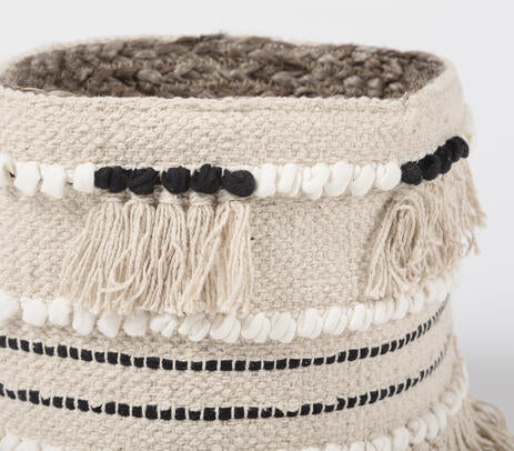 Jute & Fringed Cotton Basket