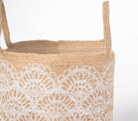Handwoven & Floral Printed Jute Basket