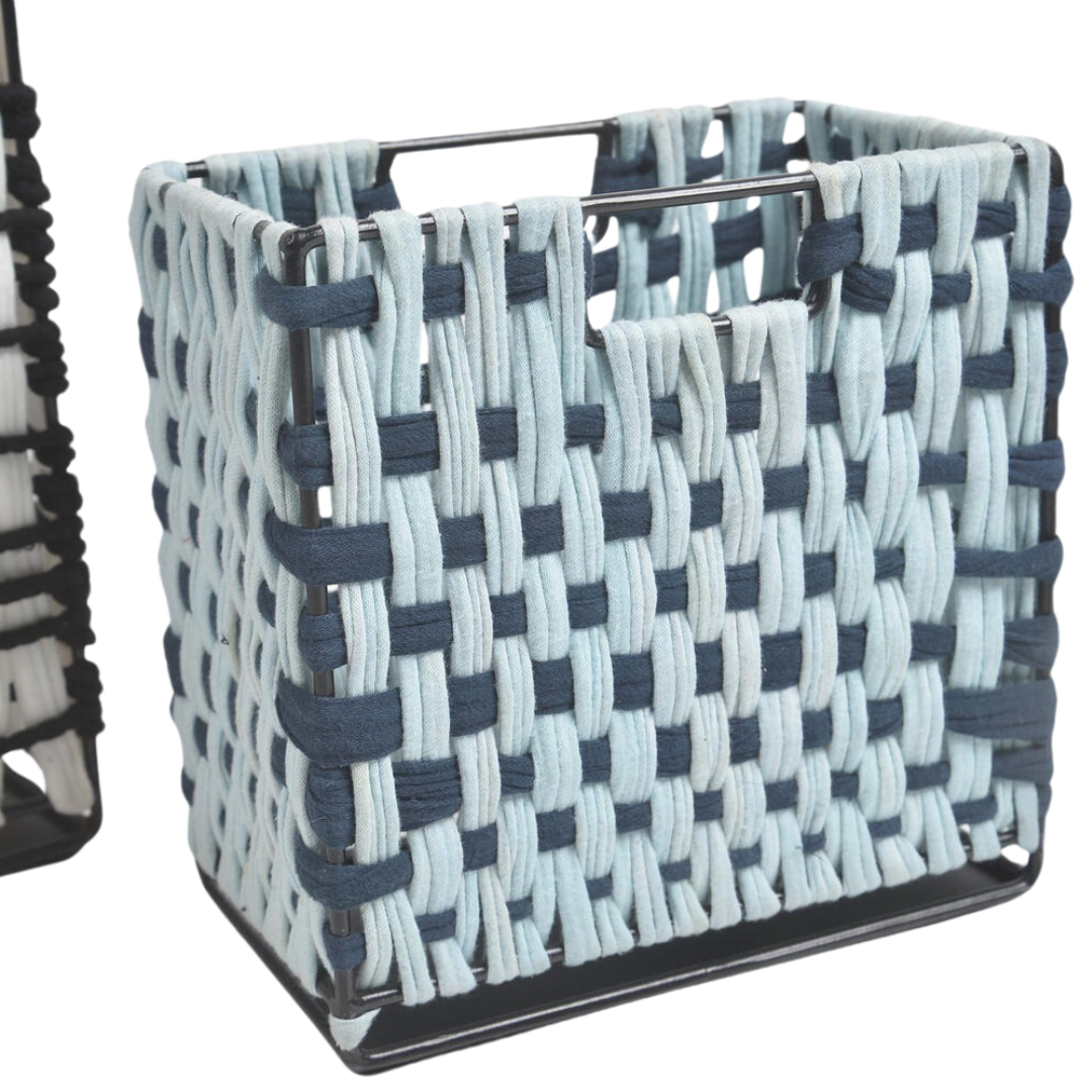 Checked Monochrome Cotton Baskets – Handwoven Set of 2