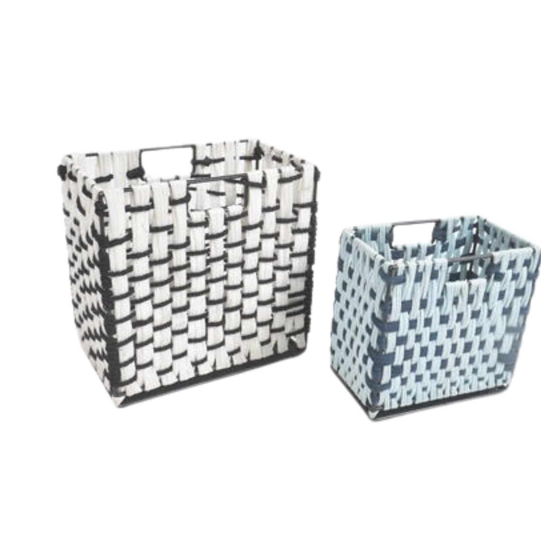 Checked Monochrome Cotton Baskets – Handwoven Set of 2