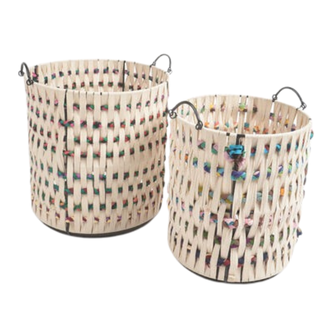 Multicolor Woven Cotton Baskets (Set of 2)