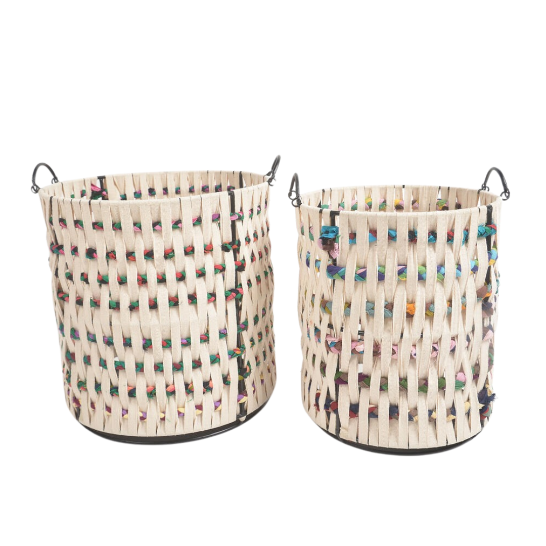 Multicolor Woven Cotton Baskets (Set of 2)