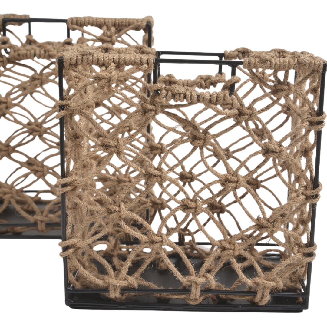 Knotted Jute &amp; Iron Baskets (Set of 2)