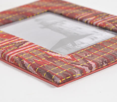Handmade Maroon Kantha Upcycled Fabric Photo Frame