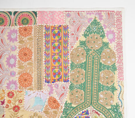 Boho Abstract Printed Upcycled Fabric Patchwork Wall Hanging