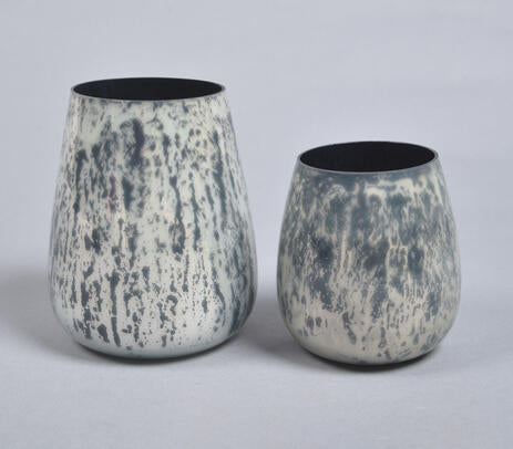 Monochrome Black &amp; White Textured Glass Votives – Set of 2
