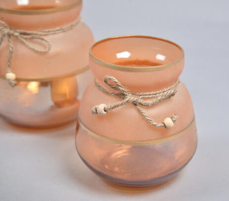 Toned Jute Ribbon Glass Votives – Handcrafted Candle Holder (Set of 2)