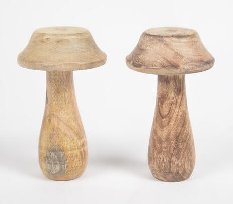 Minimal Wooden Mushroom Showpieces – Decor Accents (set of 2)