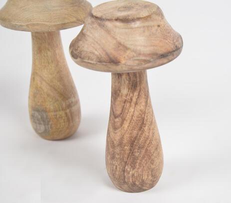Minimal Wooden Mushroom Showpieces – Decor Accents (set of 2)