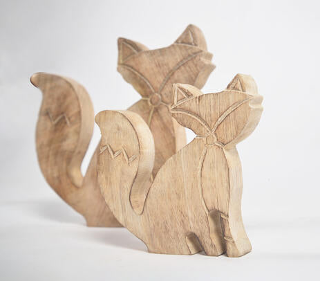 Hand Carved Wooden Decorative Foxes