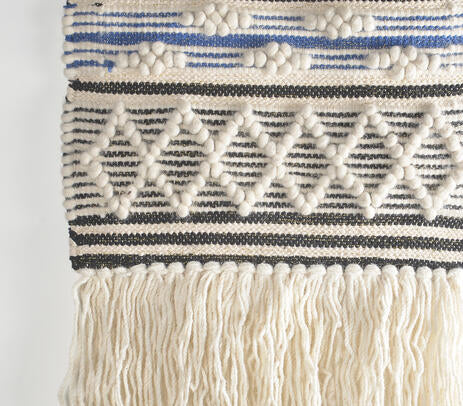 Geometric Fringed Handwoven Cotton &amp; Wool Wall Hanging