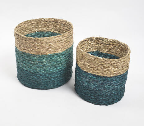 Earthy Sabai Grass Handwoven Planters (Set of 2) Q1