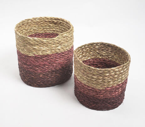 Earthy Sabai Grass Handwoven Planters – Set of 2